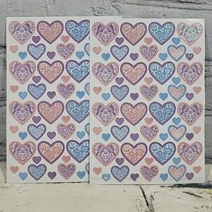 Heart Scrapbooking Stickers Glitter Ornate Lot 2 Sheets Romance Valentines Love